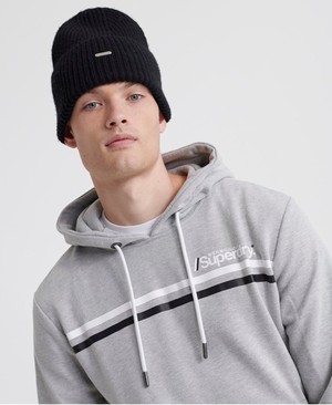 Superdry Core Logo Sport Stripe Loopback Férfi Kapucnis Pulóver Szürke | JYHFZ8472